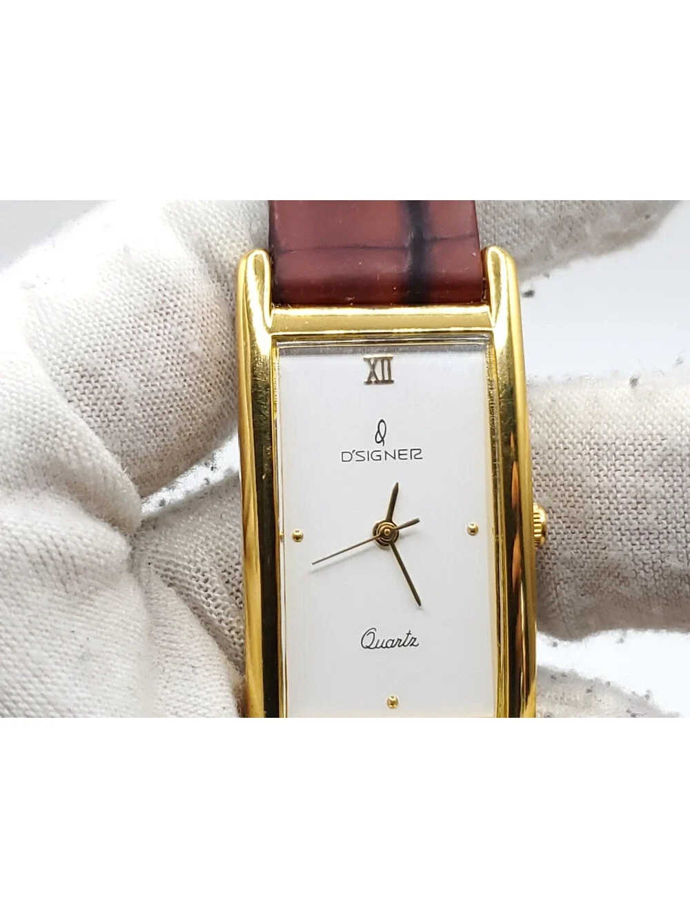 Man & Woman D'SIGNER Quartz Brown Band Watch Set New Batteries Gold Tone
